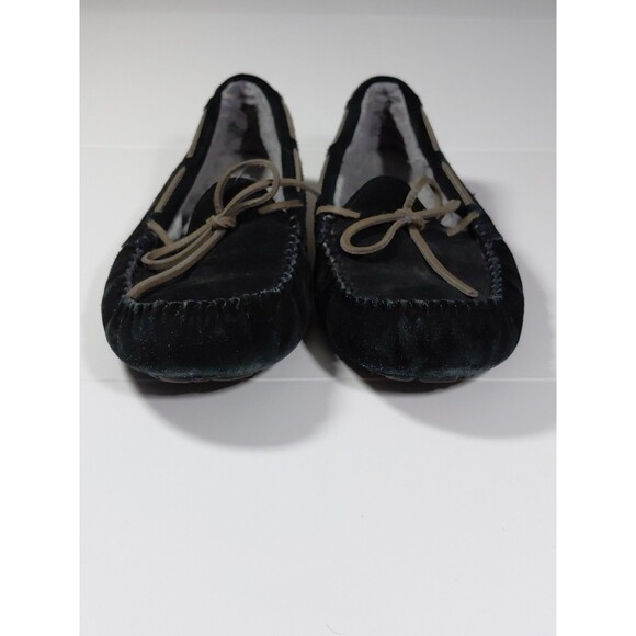 UGG Women's Slipper Moccasin Style Black Suede Sz 8 Indoor Outdoor Rubber Soles - Picture 3 of 13